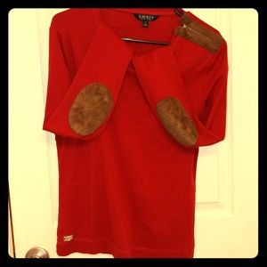 Red and brown Ralph lauren long sleeve shirt.